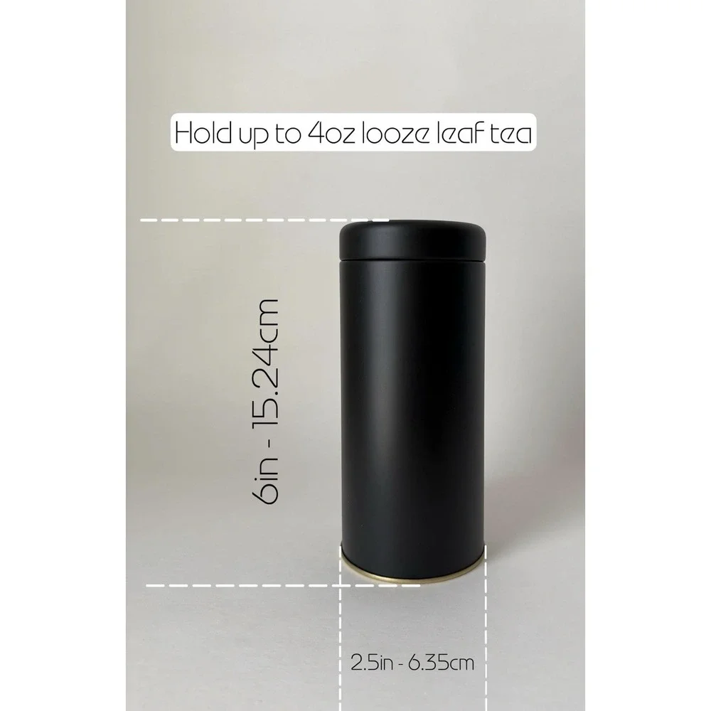 Tin Set Of 3 Black Matte Cylinder Slip In Lid Airtight Tea Coffee Spices NEW